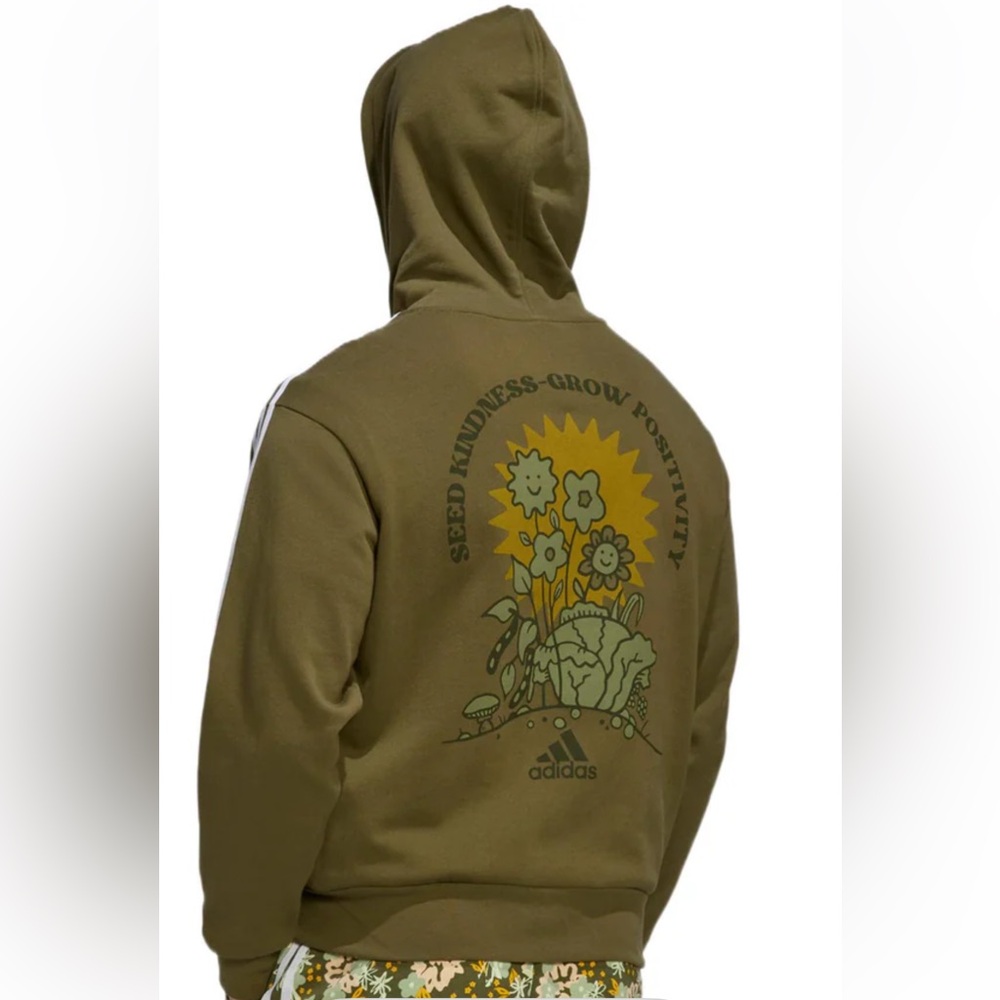 Adidas Olive Green Zip up Hoodie Jacket with Positive Graphic Men’s Size XL